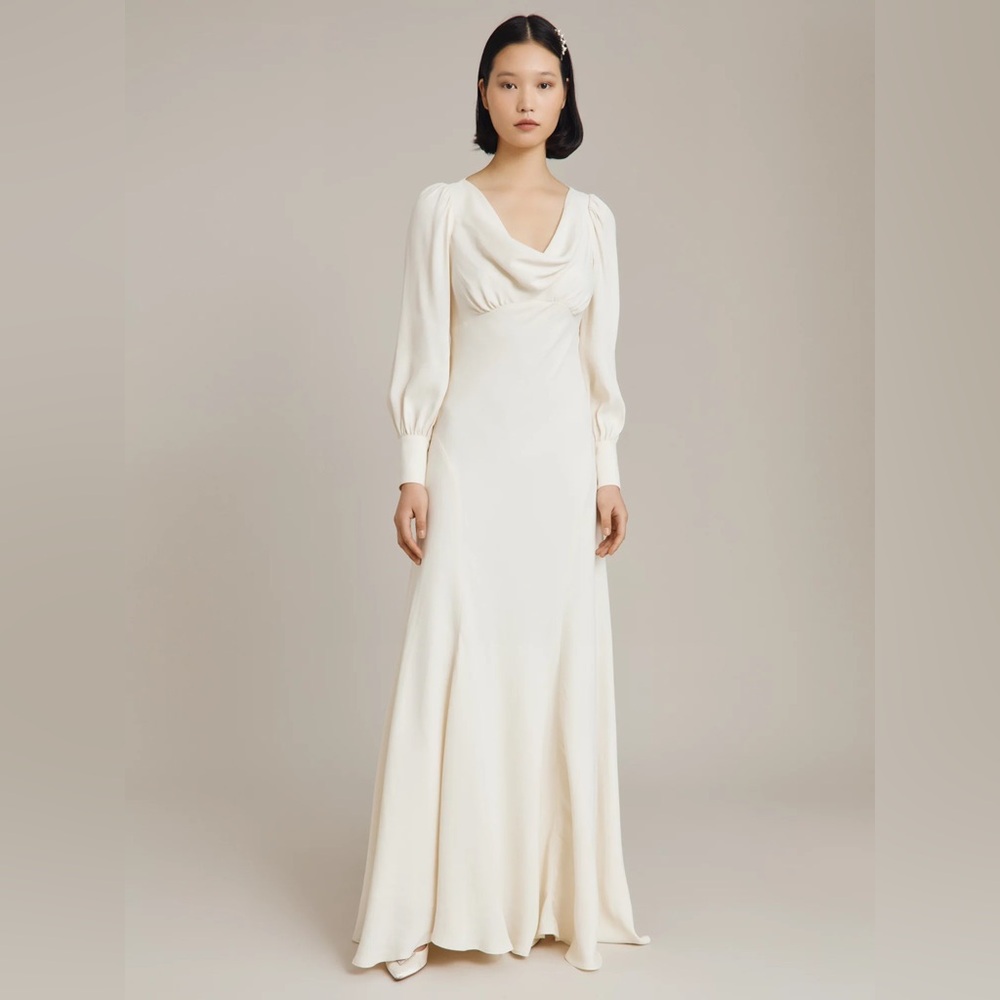 Ghost London Anika Cowl Neck Maxi Wedding Dress, Cloud Dancer, VTG Inspired NWT